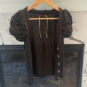 Leifsdottir Anthropologie black ruffle sleeve snap button cardigan